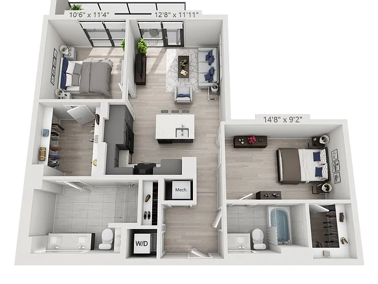 Two Bedroom Two Bath Penthouse (994 SF) Two Bedroom Two Bath Penthouse (994 SF)