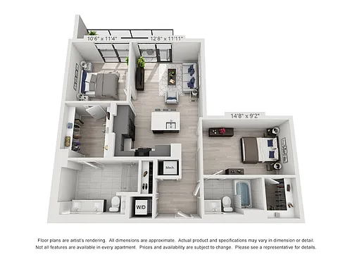Floor plan Two Bedroom Two Bath Penthouse (994 SF)