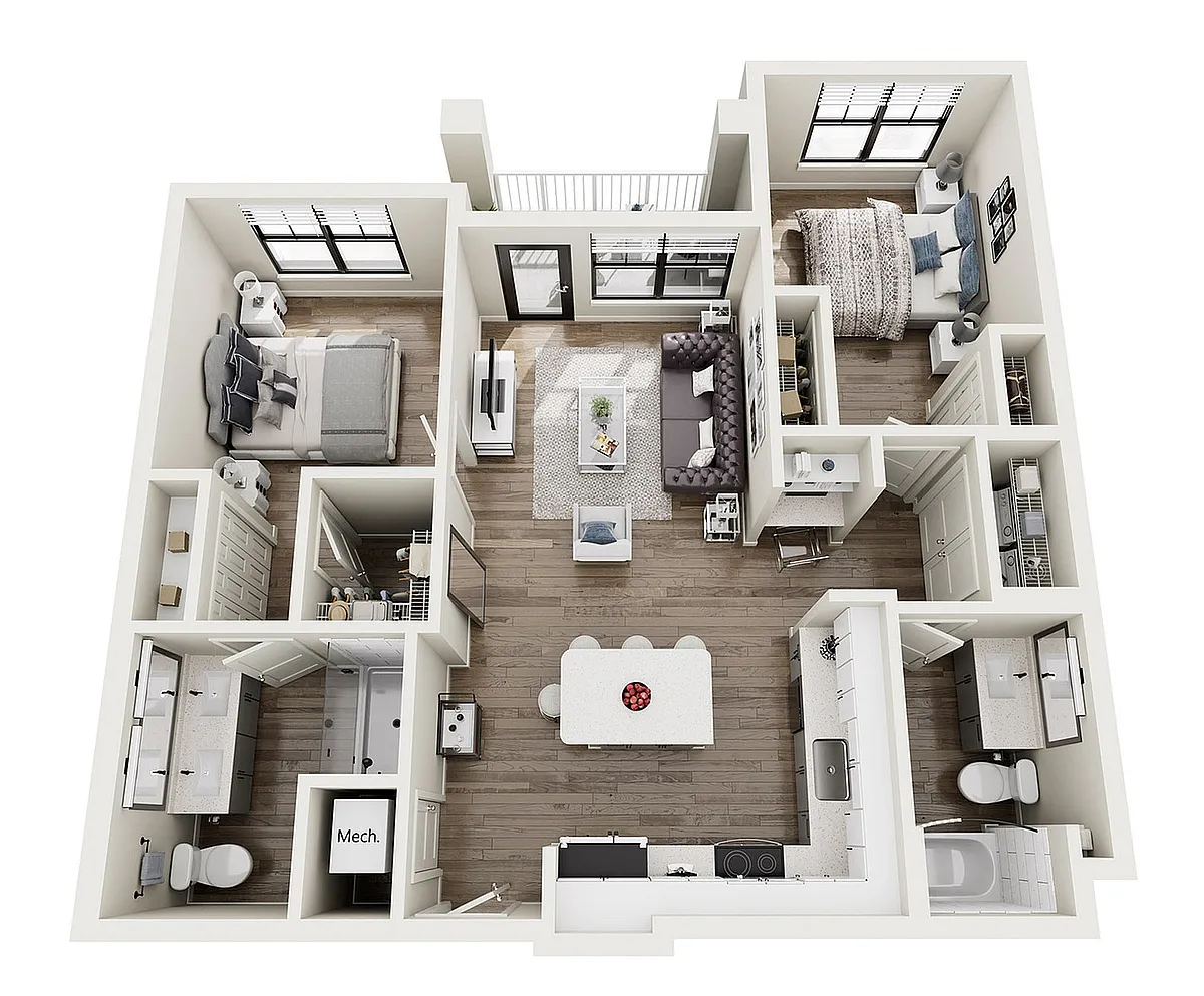 Floor plan B1-Seine 2B/2B 1095sf