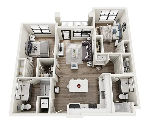 Floor plan B1-Seine 2B/2B 1095sf