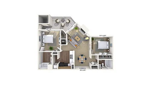 Floor plan 2 Bed, 2 Bath B (50% Income Restricted)