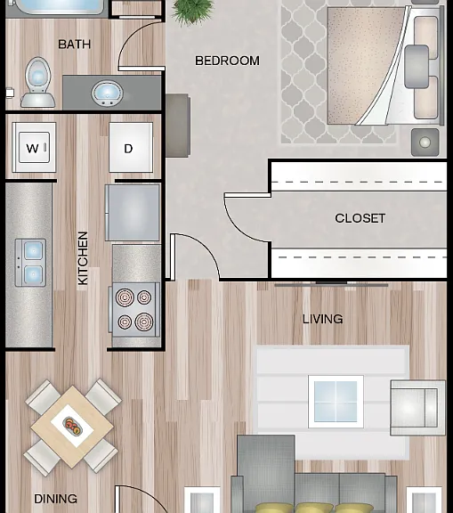 One Bedroom One Bath 800 SQFT