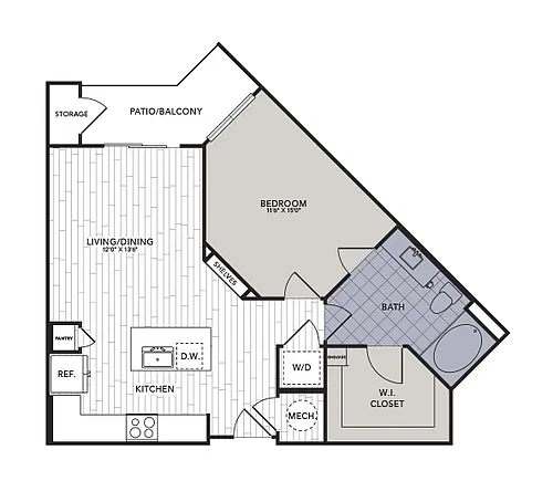 Floor plan A3 - One Bedroom, One Bathroom