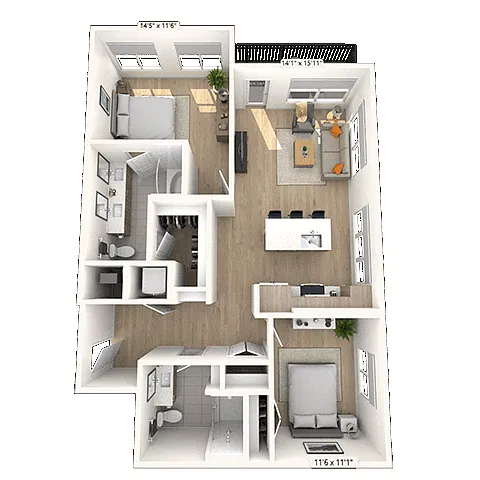 Floor plan B2 2x2 1085 SF