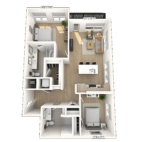 Floor plan B2 2x2 1085 SF