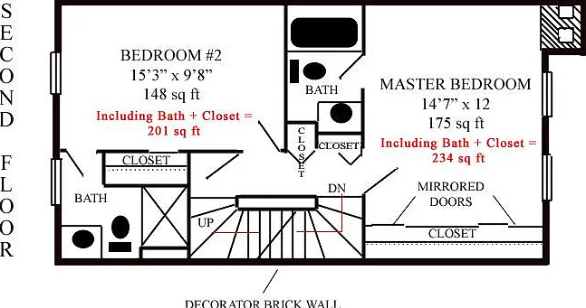 The floorplan of this floor of the house. Bedroom 2 is the