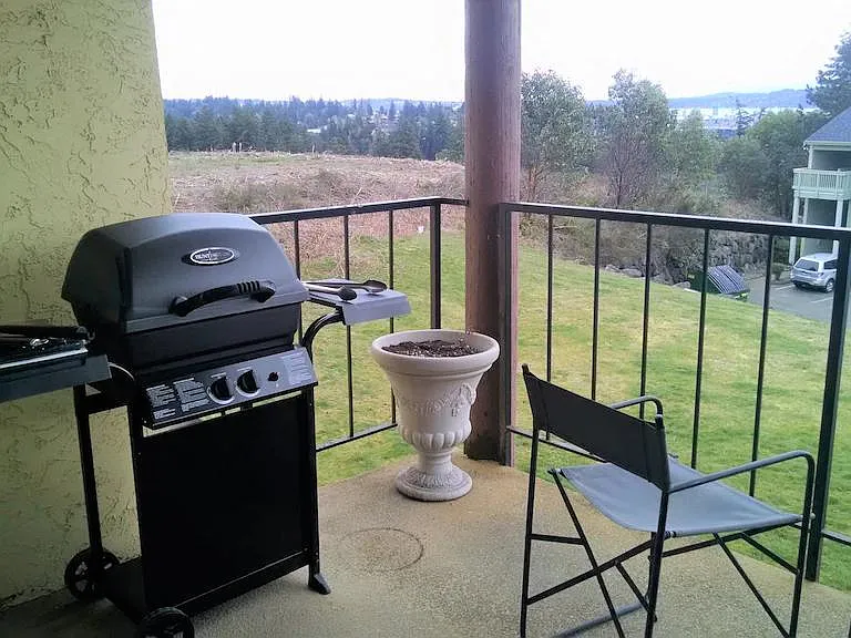 Back deck with BBQ and chairs
