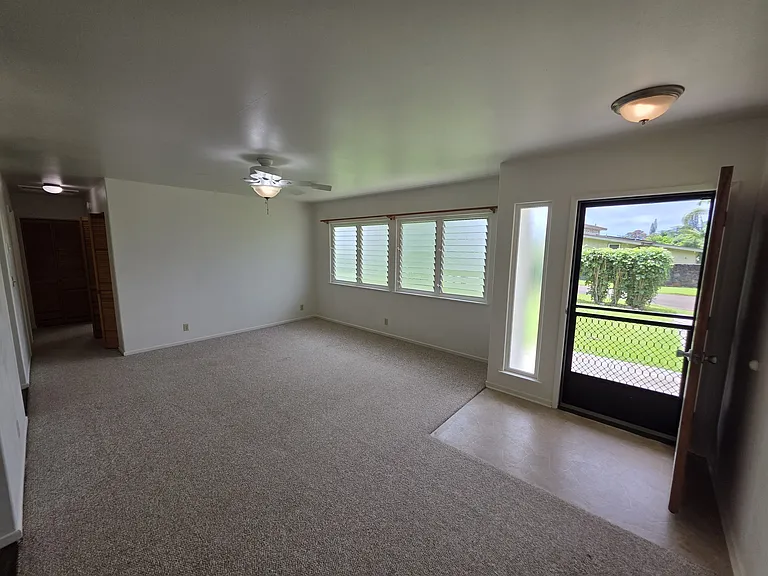 Large living room with fan
