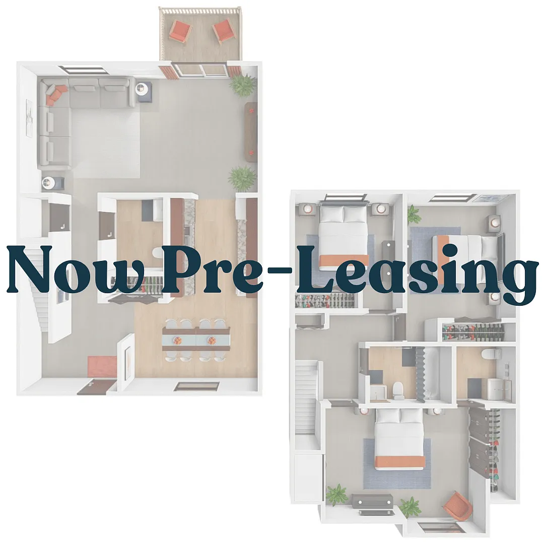 Floor plan 3 Bedroom 1.5 Bath Townhome (Bedroom Only)