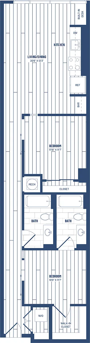 Floor plan 2 Bed/2 Bath Junior-H-204