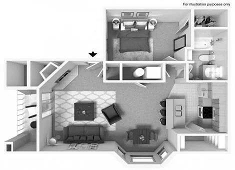 Floor plan 1 Bed with Bay window