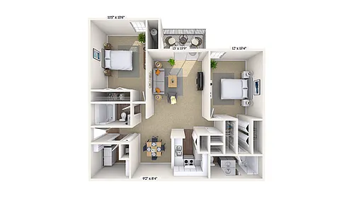 Floor plan 2 Bed, 2 Bath B (80% Income Restricted)