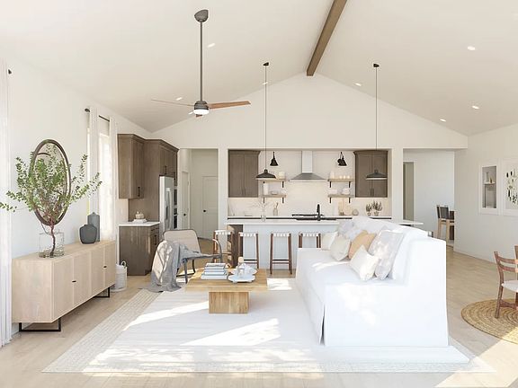 Great room with vaulted ceiling