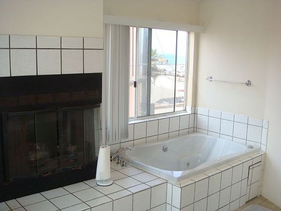 fireplace and tub