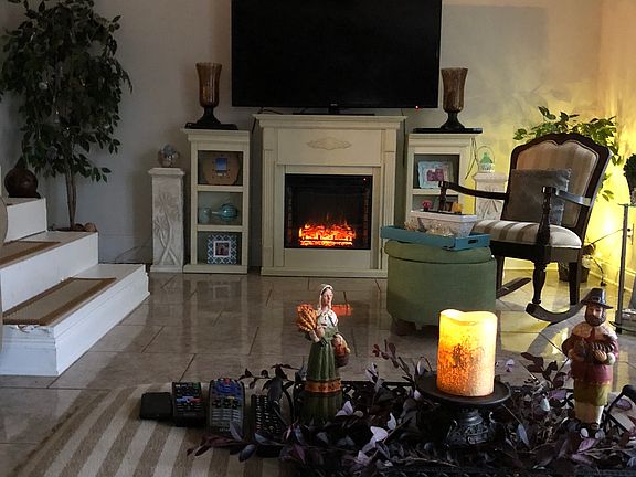 Stairs lead into kitchen