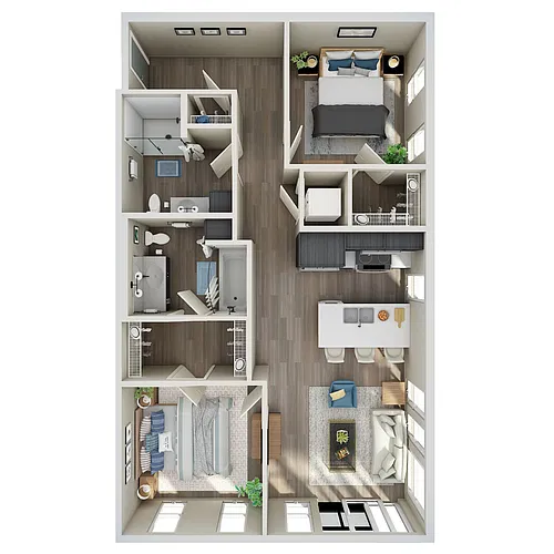Floor plan 2 Bed, 2 Bath - E