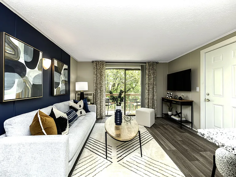 Spacious Living Room with Wood Style Flooring