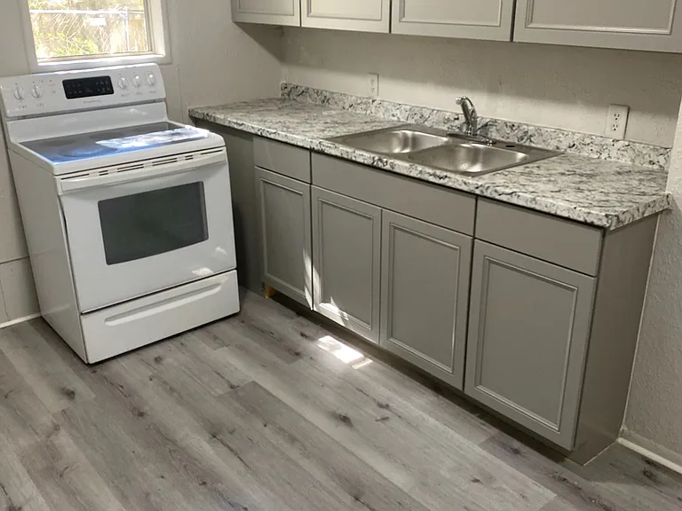 Kitchen, new cabinets, sink, hot water heater