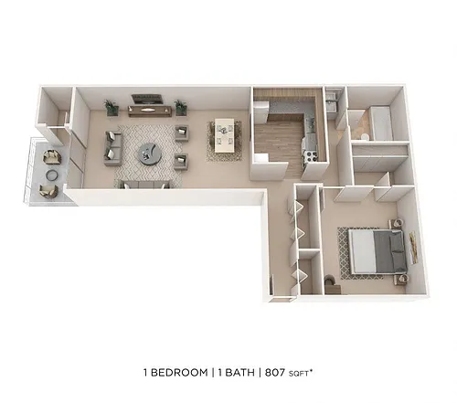 Floor plan One Bedroom- 807 sqft
