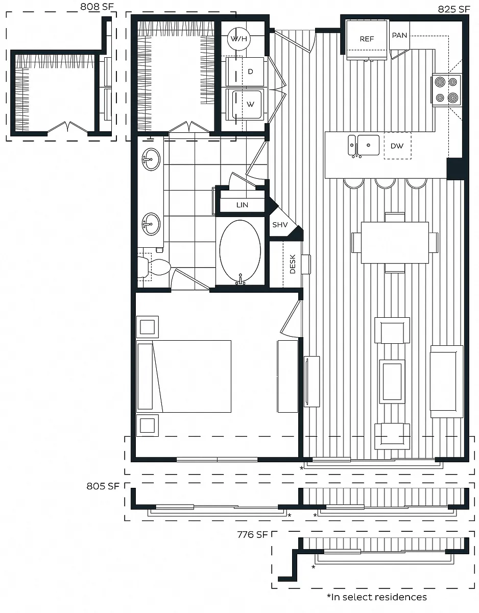 Floor plan 1 Bed/1 Bath-E