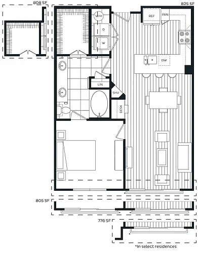 Floor plan 1 Bed/1 Bath-E