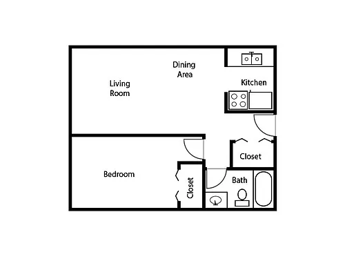 Floor plan ONE BEDROOM ONE BATH B