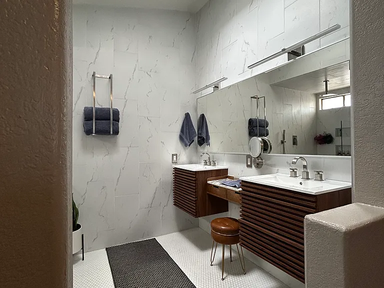 Master Bathroom Double Sinks and Make Up Station