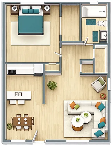 Floor plan One Bedroom One Bath