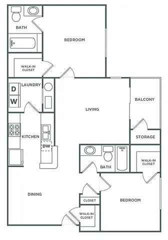 Floor plan Two Bedroom Two Bath (1,070 SF)