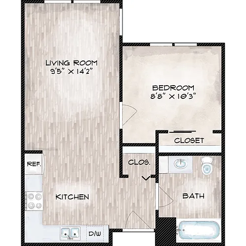Floor plan 1 Bed 1 Bath