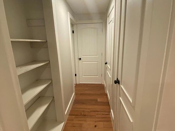 Hallway to bathroom. Lots of storage... Pantry, Closet, Shelves.
