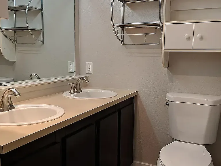 Spacious bathroom with double vanity.