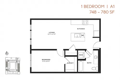 Floor plan One Bedroom A1