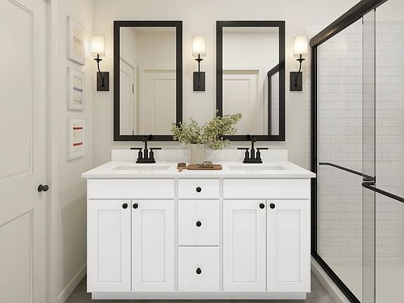 Primary bath with matte black hardware and fixtures
