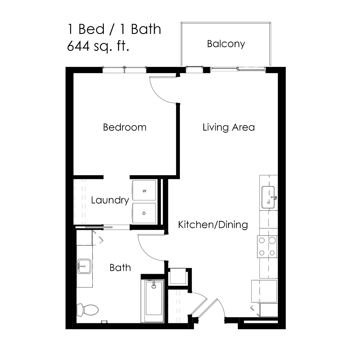 Floor plan 1 Bed / 1 Bath 644 sq ft 1A