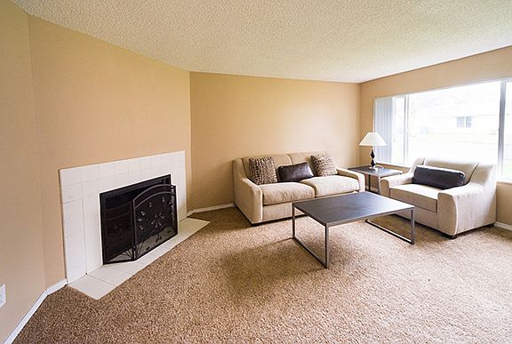 Spacious living room with fireplace