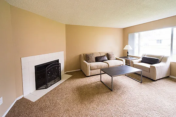 Spacious living room with fireplace
