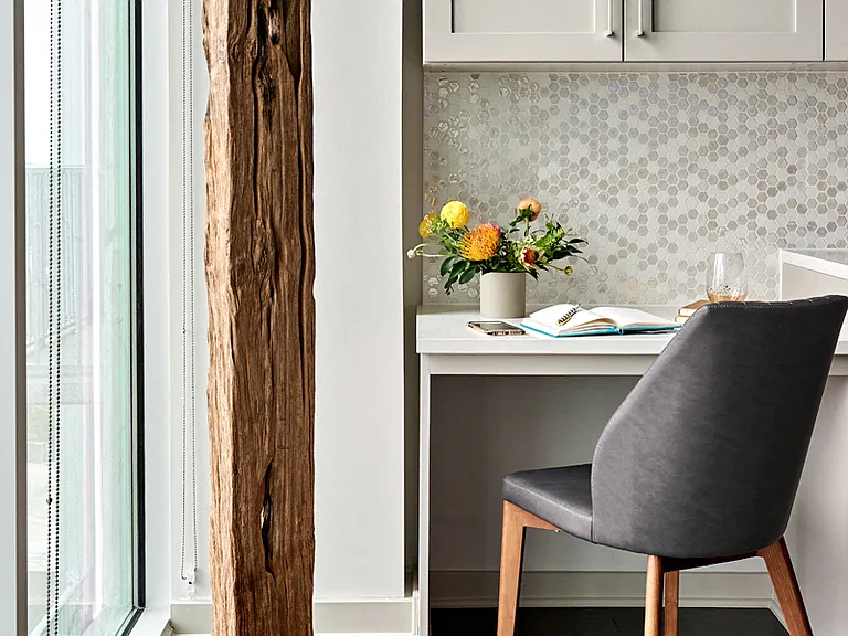 Built-in desks and shelves in select apartments