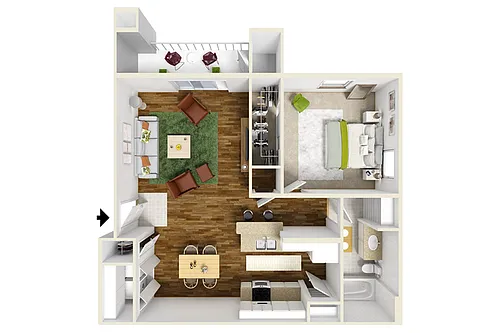 Floor plan 1 Bedroom, 1 Bathroom