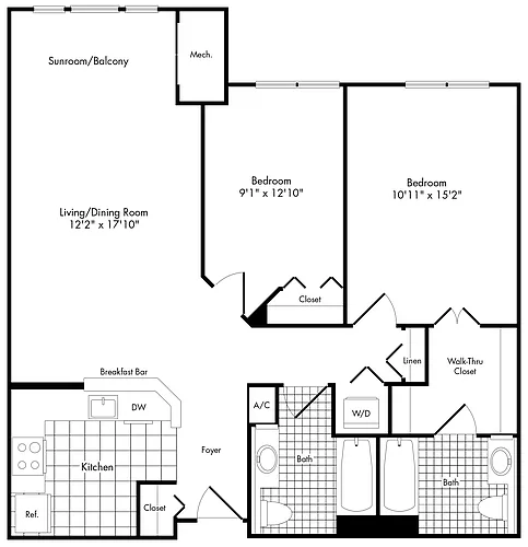 Floor plan 2 Bedroom 2 Bathroom 2B