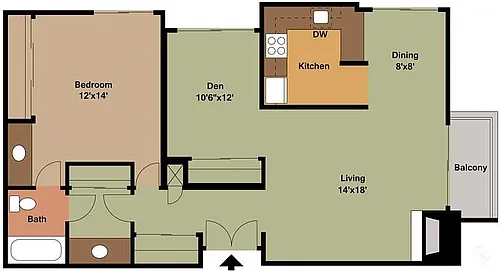 Floor plan Haight - 1 Bedroom with Den