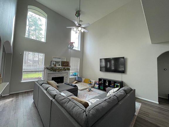 high ceiling, open living room