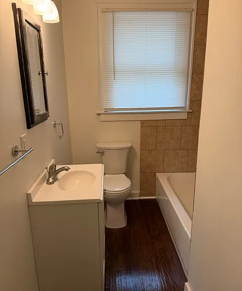 New bath: vanity, toilet, flooring, tub and fixtures