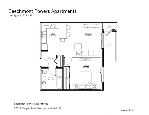 Floor plan 1 Bedroom 1 Bath Deluxe