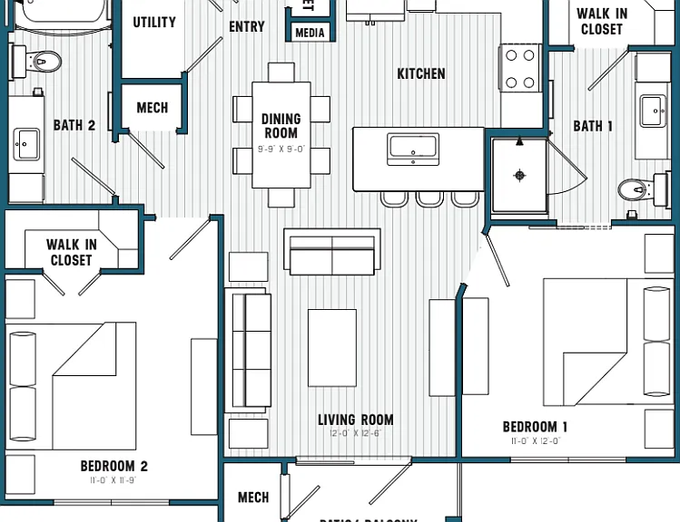 C Floorplan-2 Bedroom/2 Bathroom C Floorplan-2 Bedroom/2 Bathroom