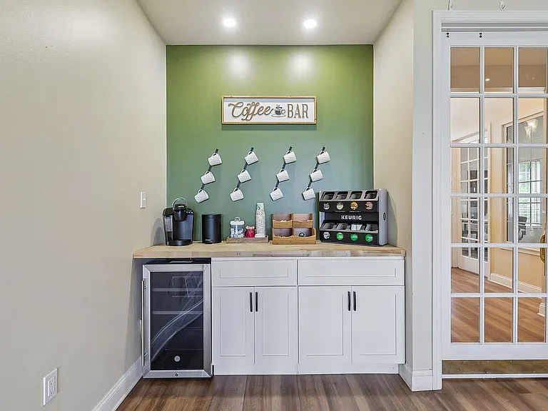 Charming clubhouse coffee bar setup