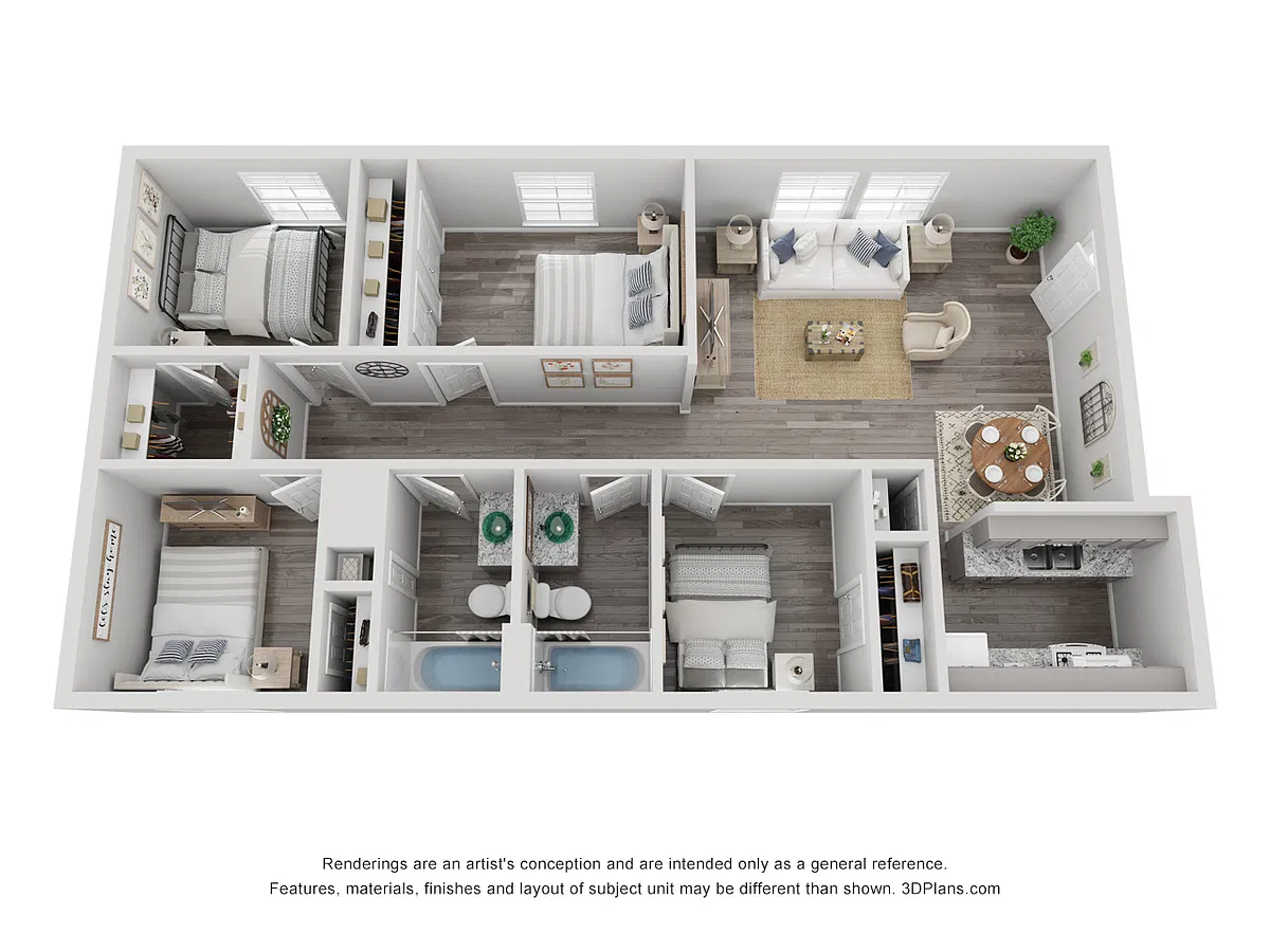 Floor plan 4x2 Luxury Renovated 1150 sq ft