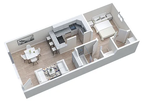 Floor plan Updated 1 Bed 1 Bath - A