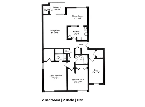 Floor plan 2 Bedroom 2 Bath Den