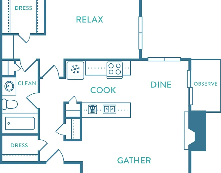 1 Bed 1 Bath B Floorplan Diagram